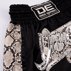 Black/Yellow Danger Equipment Wild Line Muay Thai Short Logo Yellow Front