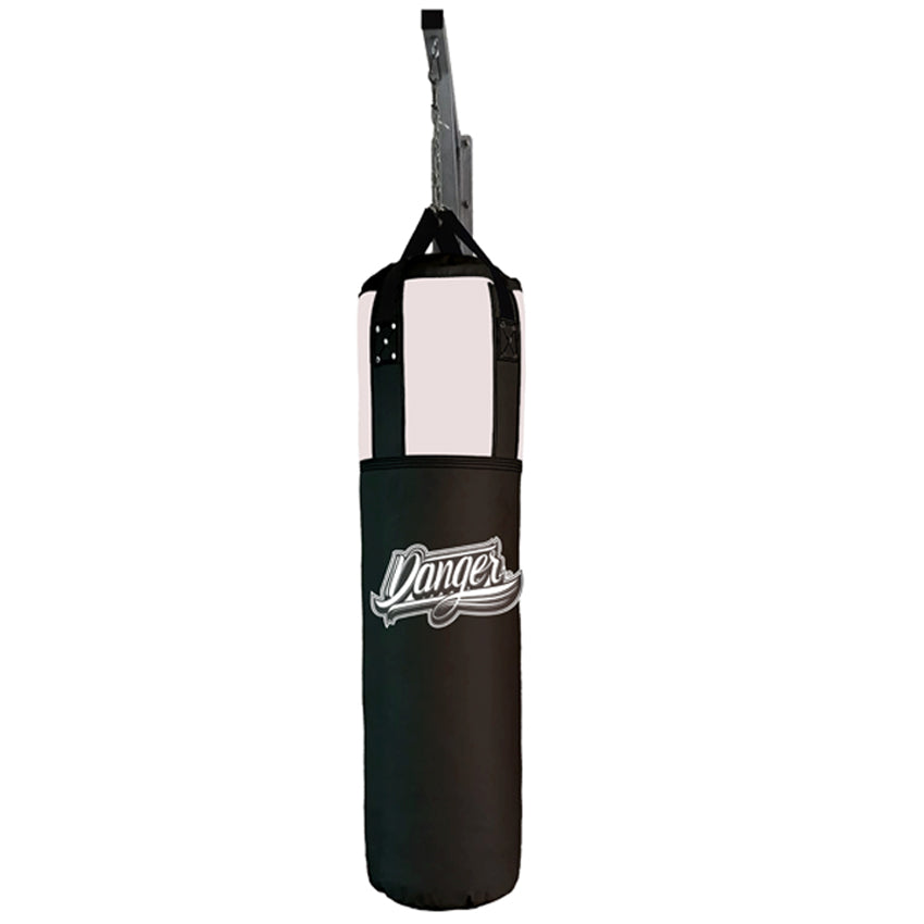 Black/White Danger Equipment Classic Thai Punching Bag Unfilled Front