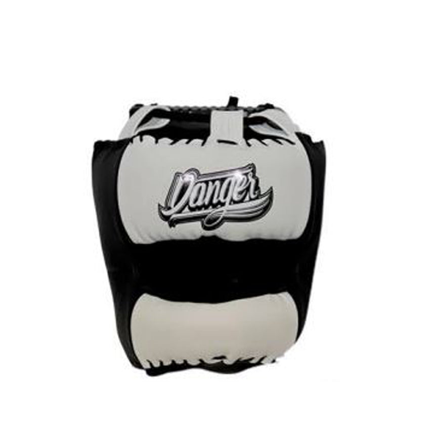 White/Black Danger Equipment Boxing Head Guard Front