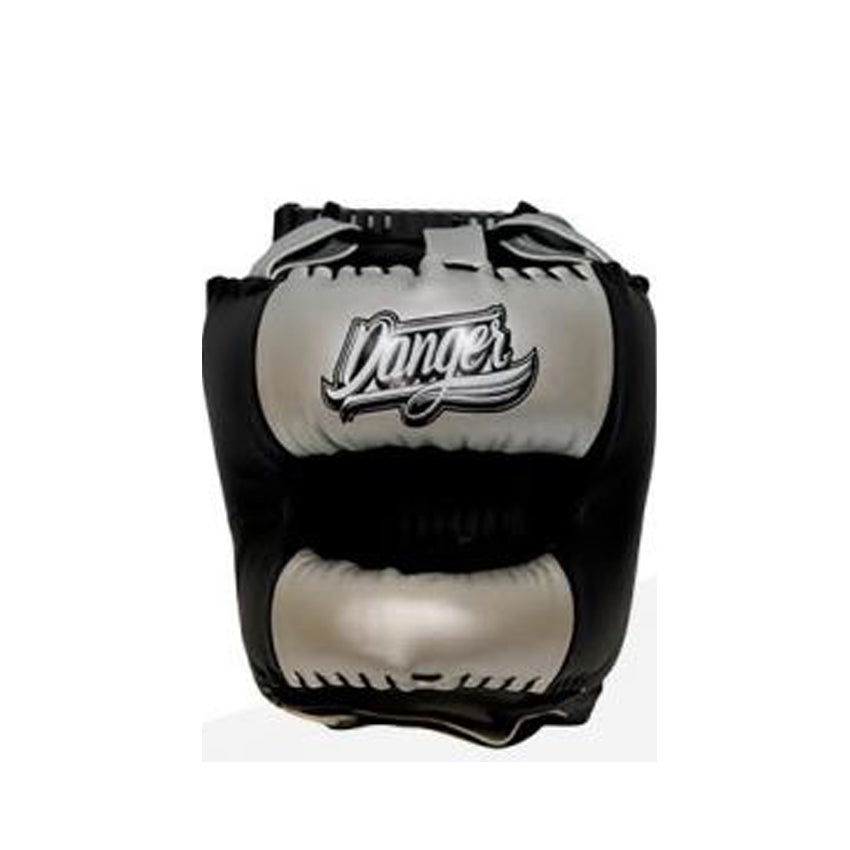 Silver/Black Danger Equipment Boxing Head Guard Front