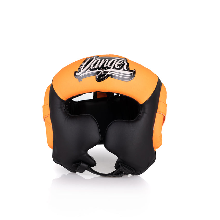 Orange/Black Danger Equipment Sparring Head Guard Front