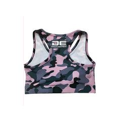 Camo/Pink Danger Equipment Women's Sports Bra Back