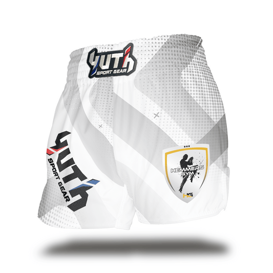 White Yuth X Hemmers Gym Muay Thai Short Front 