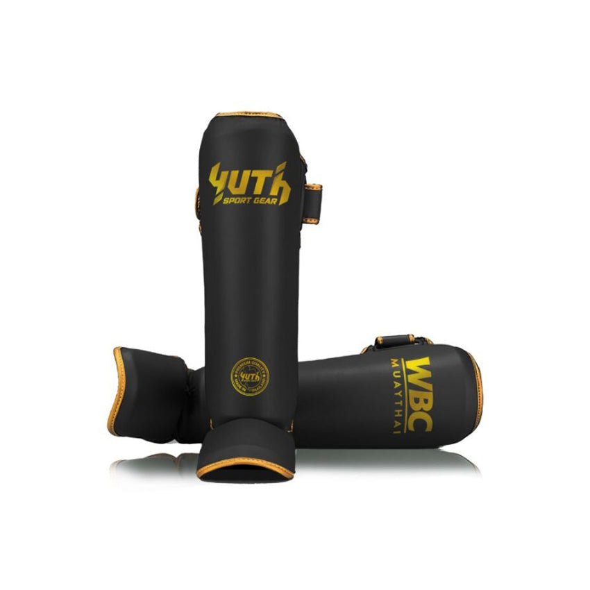 Black/Gold Yuth-X WBC Shin Guards Front