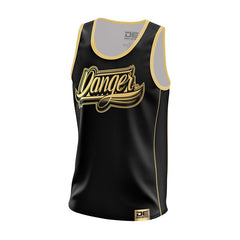 Black/Gold Danger Equipment Basketball Jersey Front