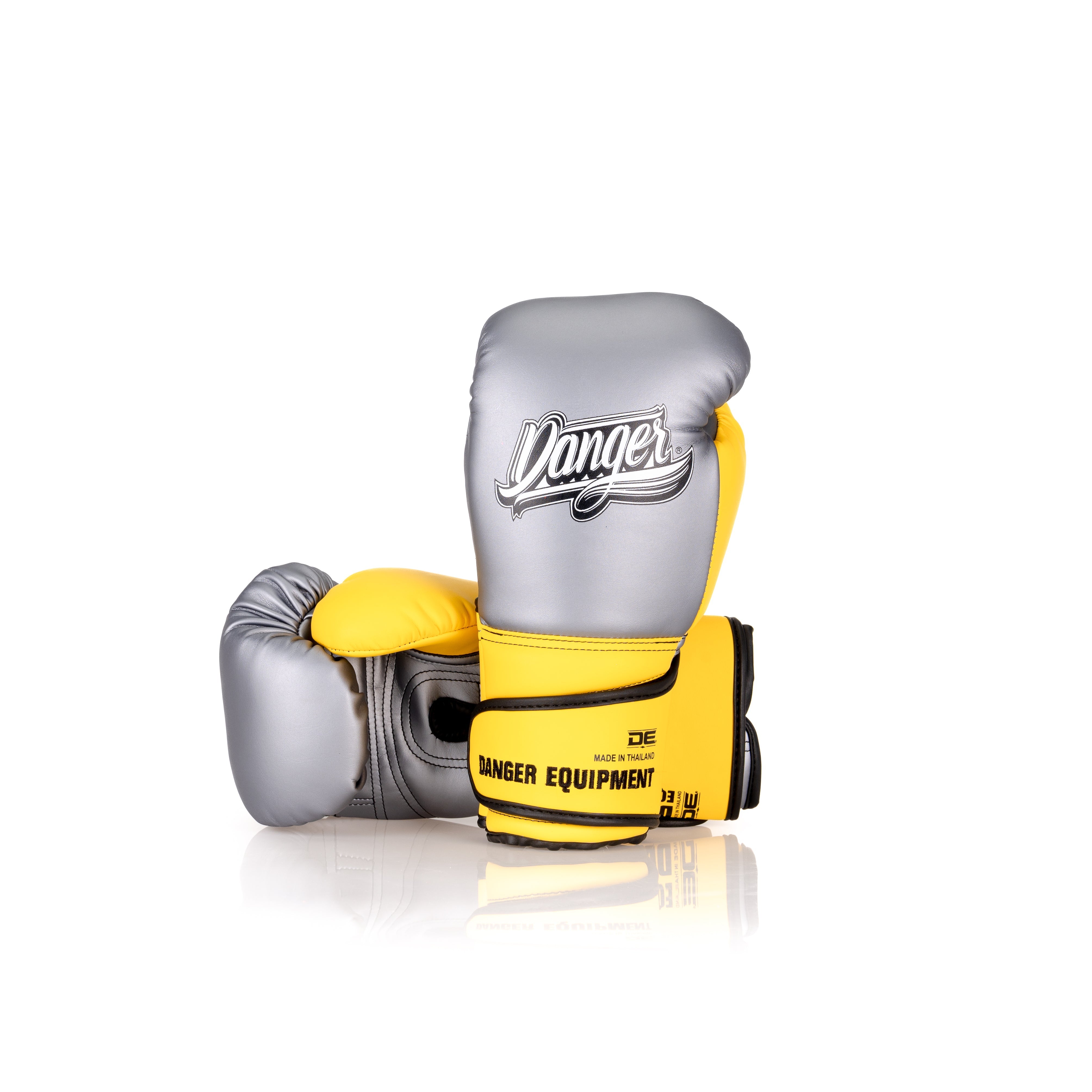 Grey/Yellow Danger Equipment Avatar Boxing Gloves Front/Back