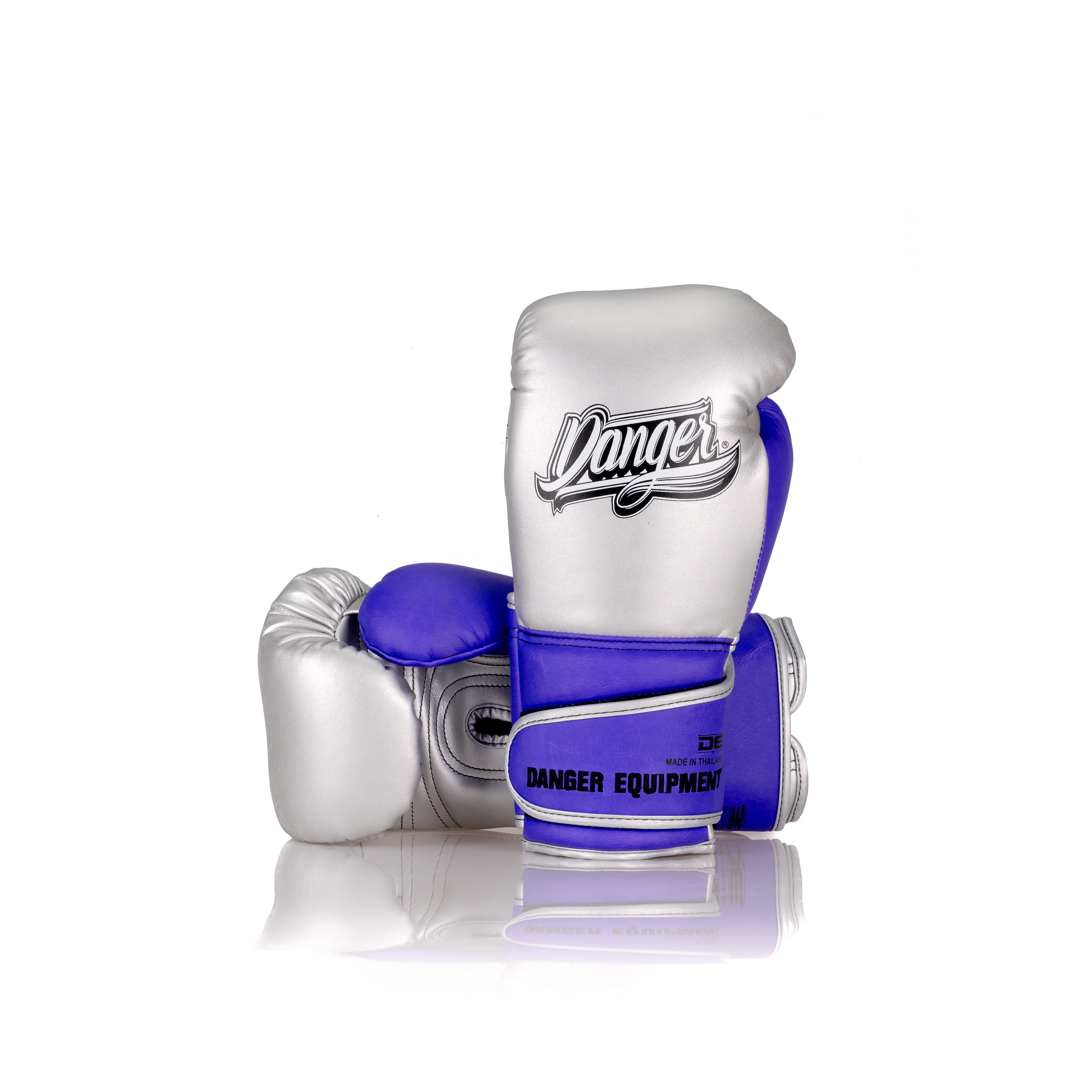 Silver/Purple Danger Equipment Avatar Boxing Gloves Front/Back