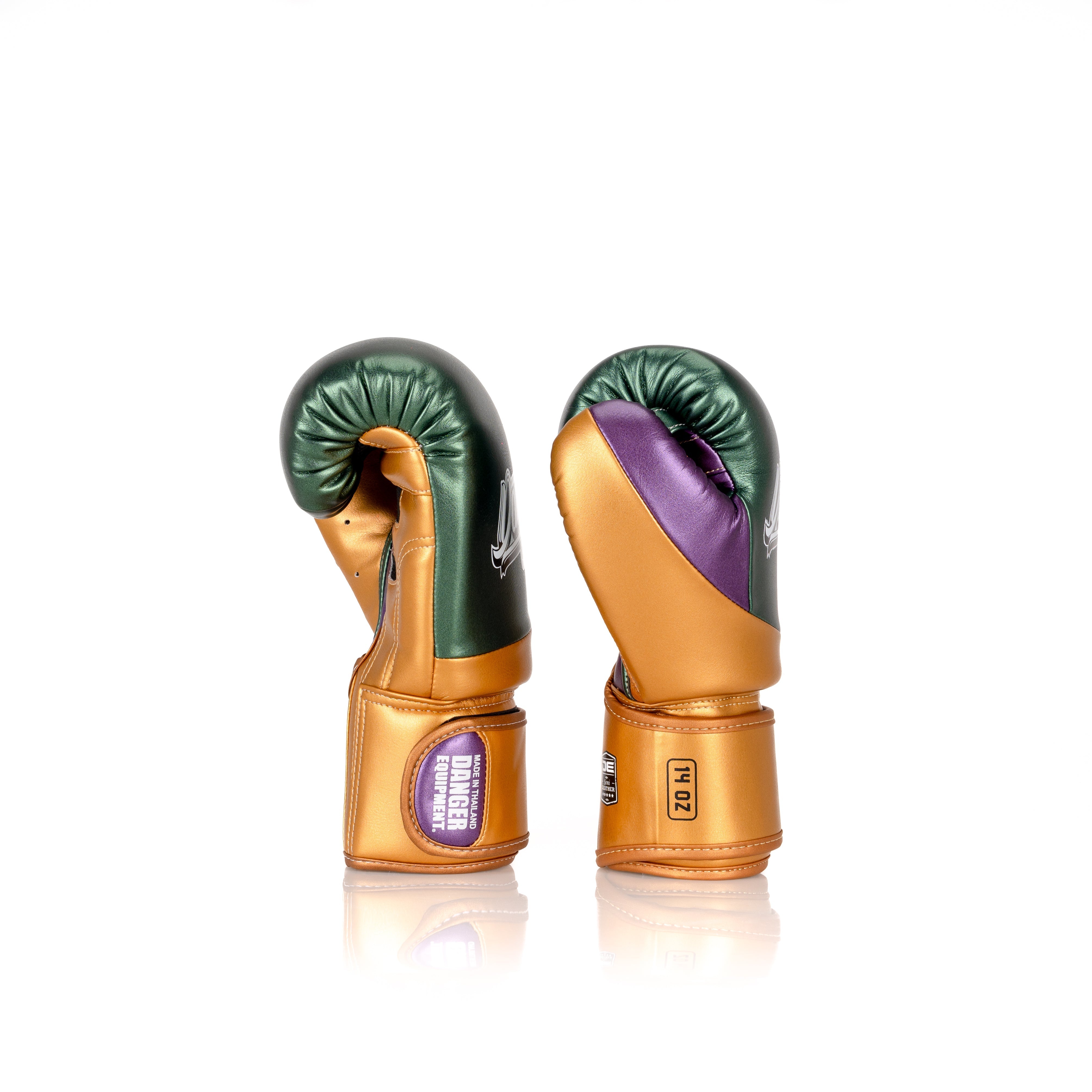 Green/Gold/Purple Danger Equipment Evolution 3.0 Boxing Gloves Side