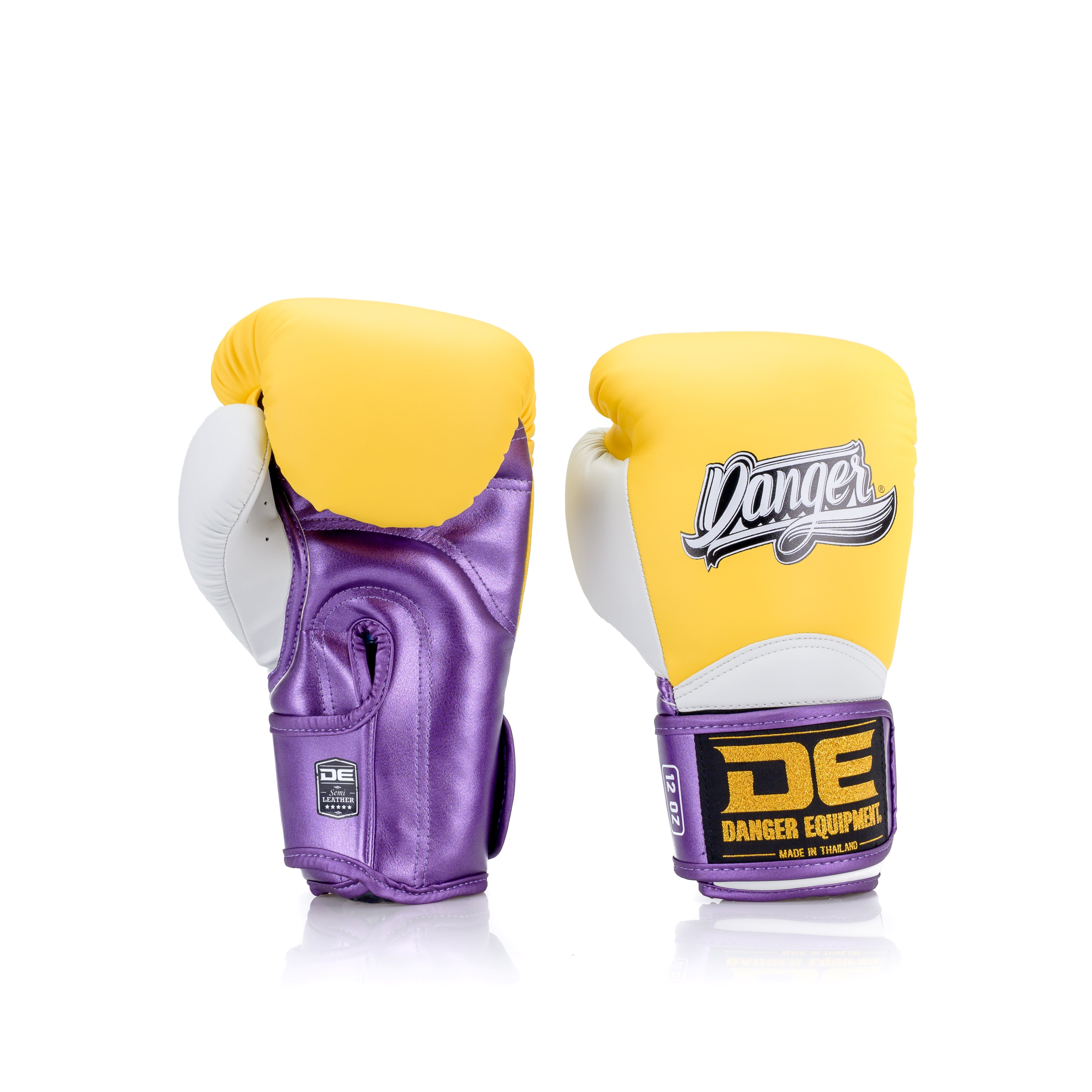 Yellow/White/Purple Danger Equipment The 'Rocket' Boxing Gloves Front/Back