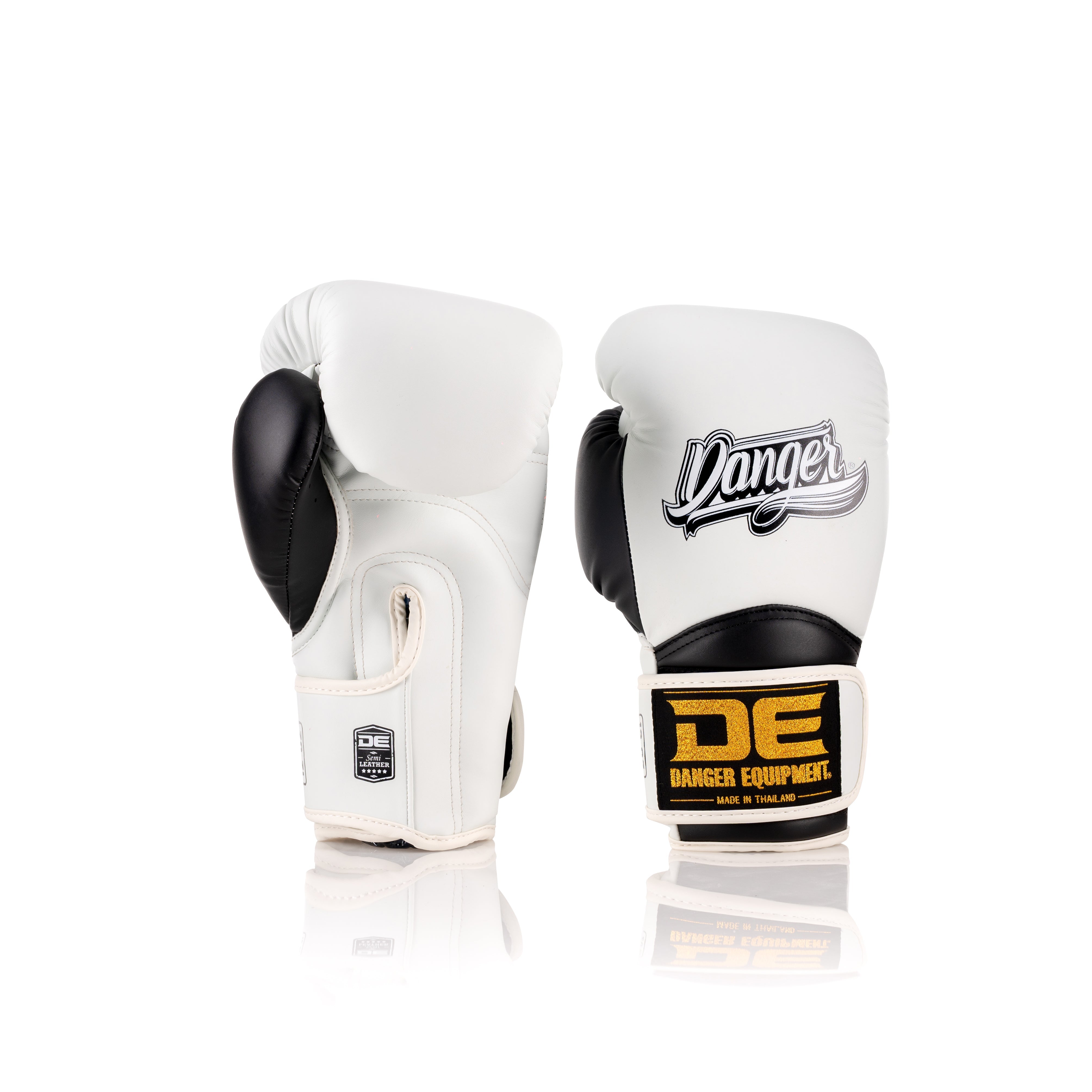 White/Black Danger Equipment The 'Rocket' Boxing Gloves Front/Back