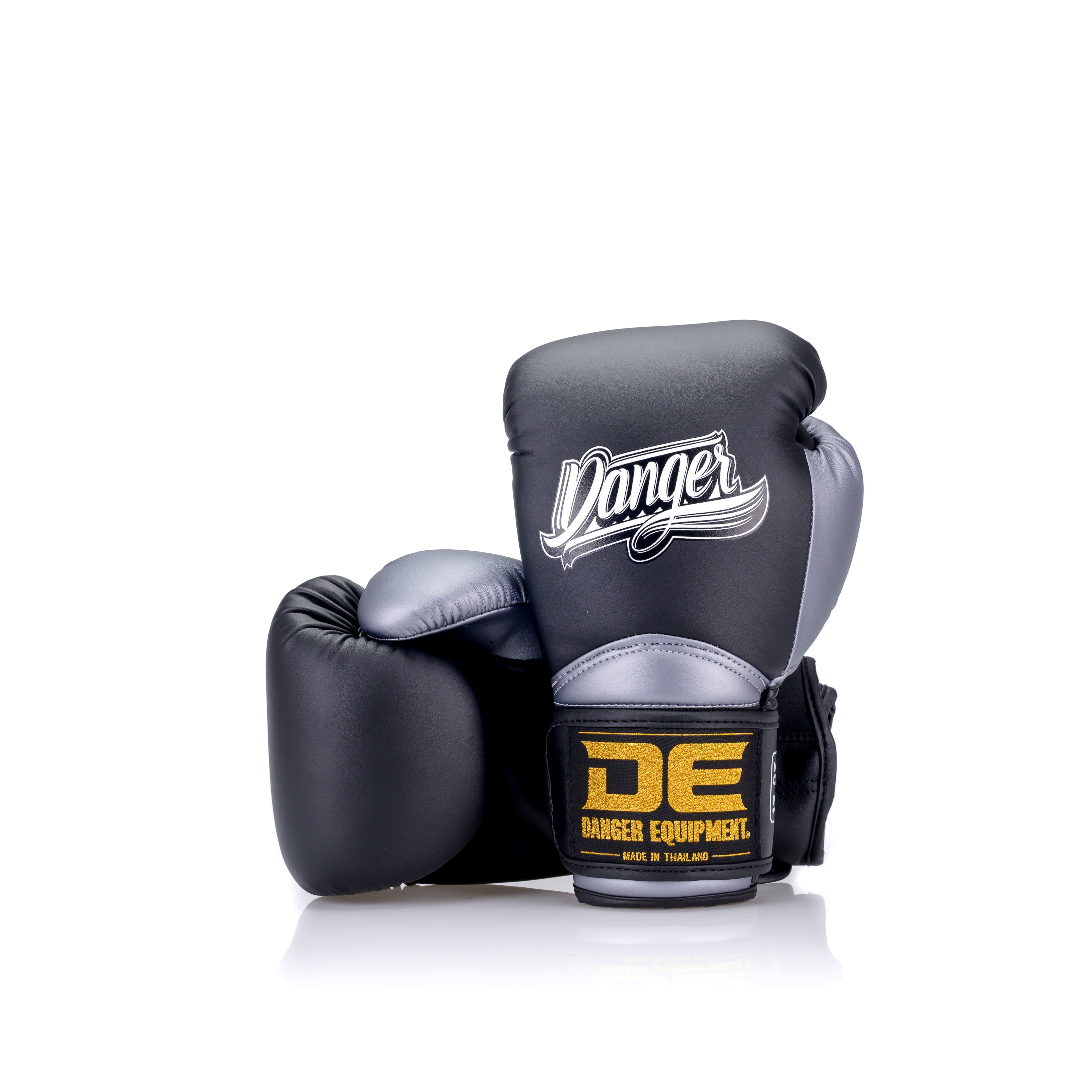Black/Silver Danger Equipment The 'Rocket' Boxing Gloves Front/Back