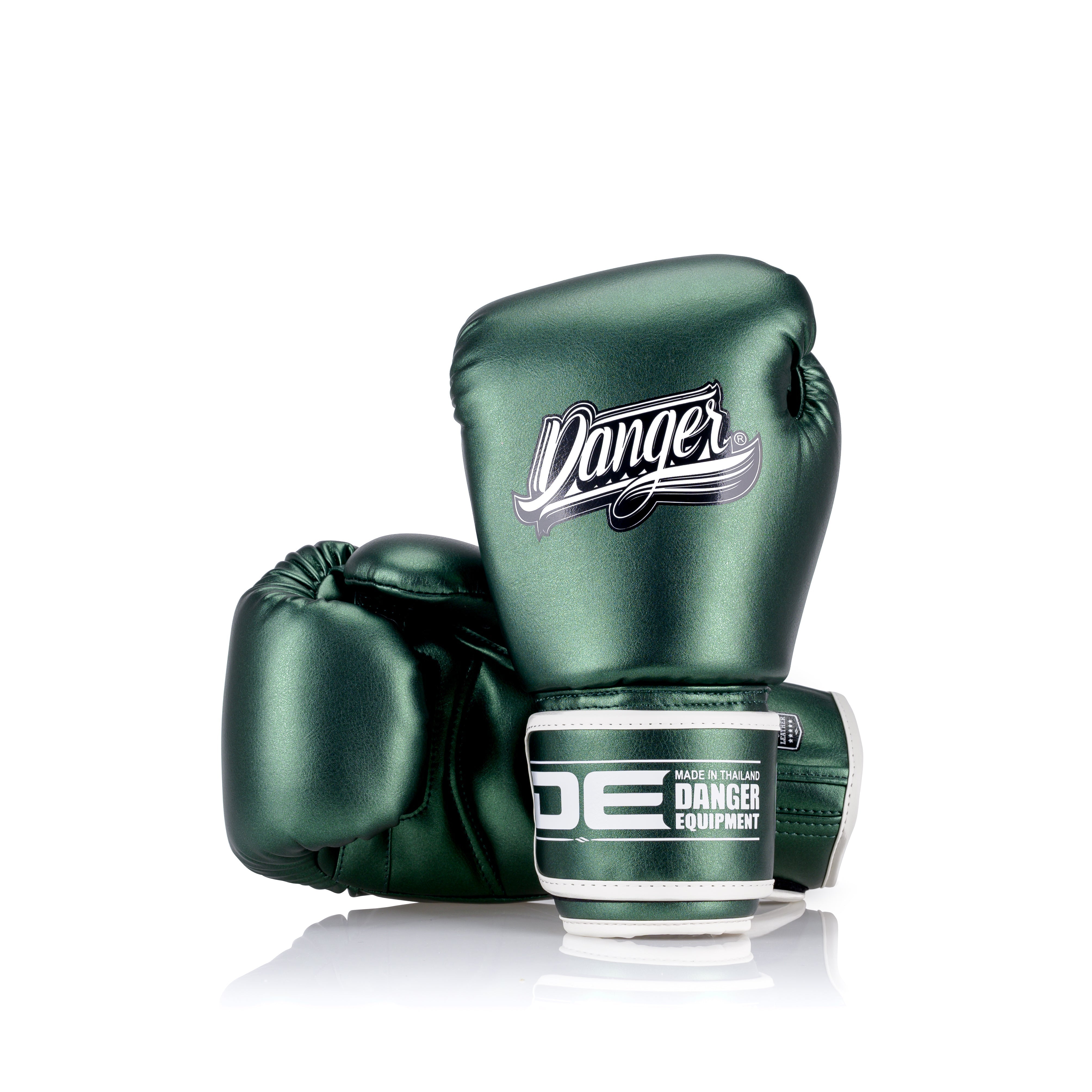Green Danger Equipment Classic Thai Metallic Boxing Gloves Front/Back