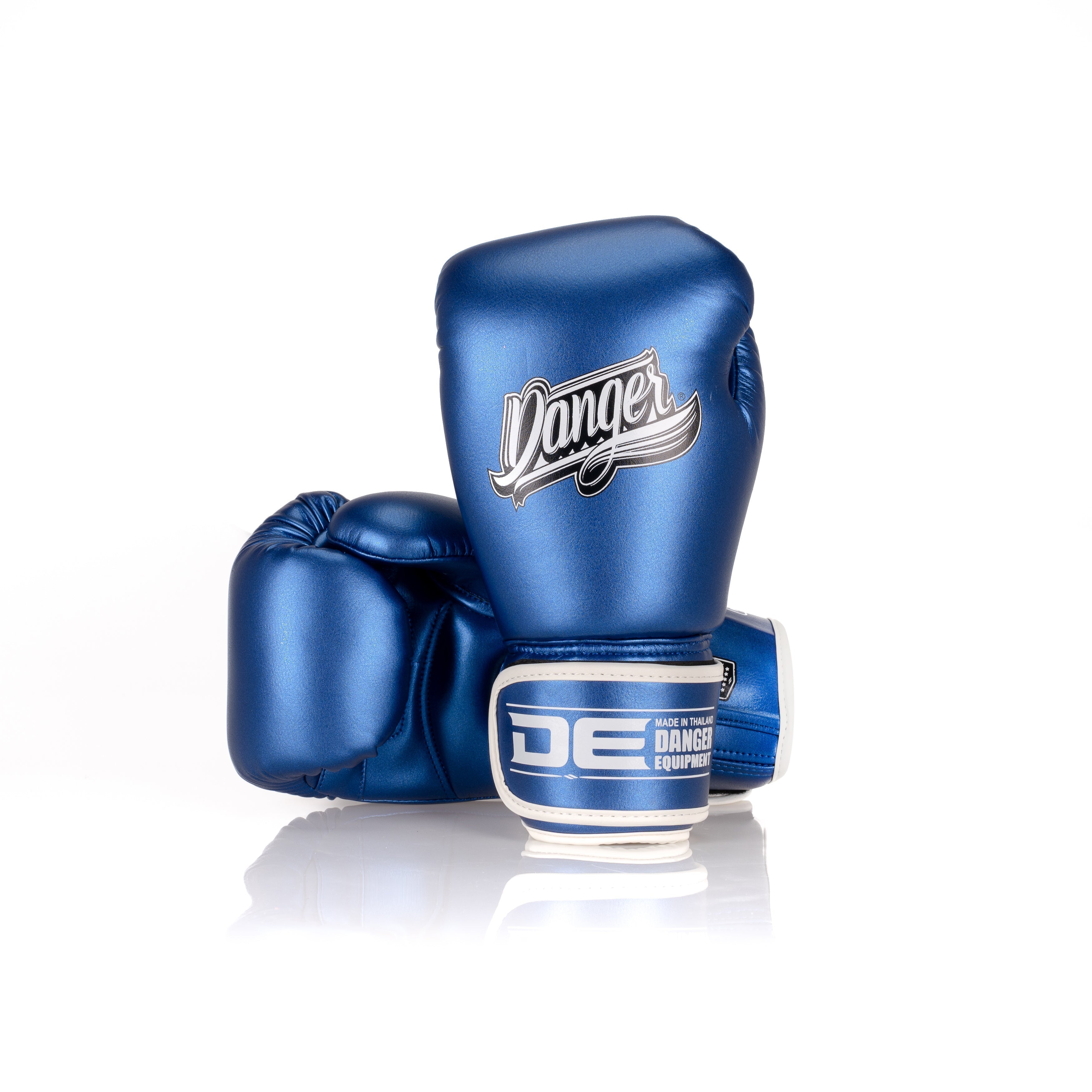Blue Danger Equipment Classic Thai Metallic Boxing Gloves Front/Back