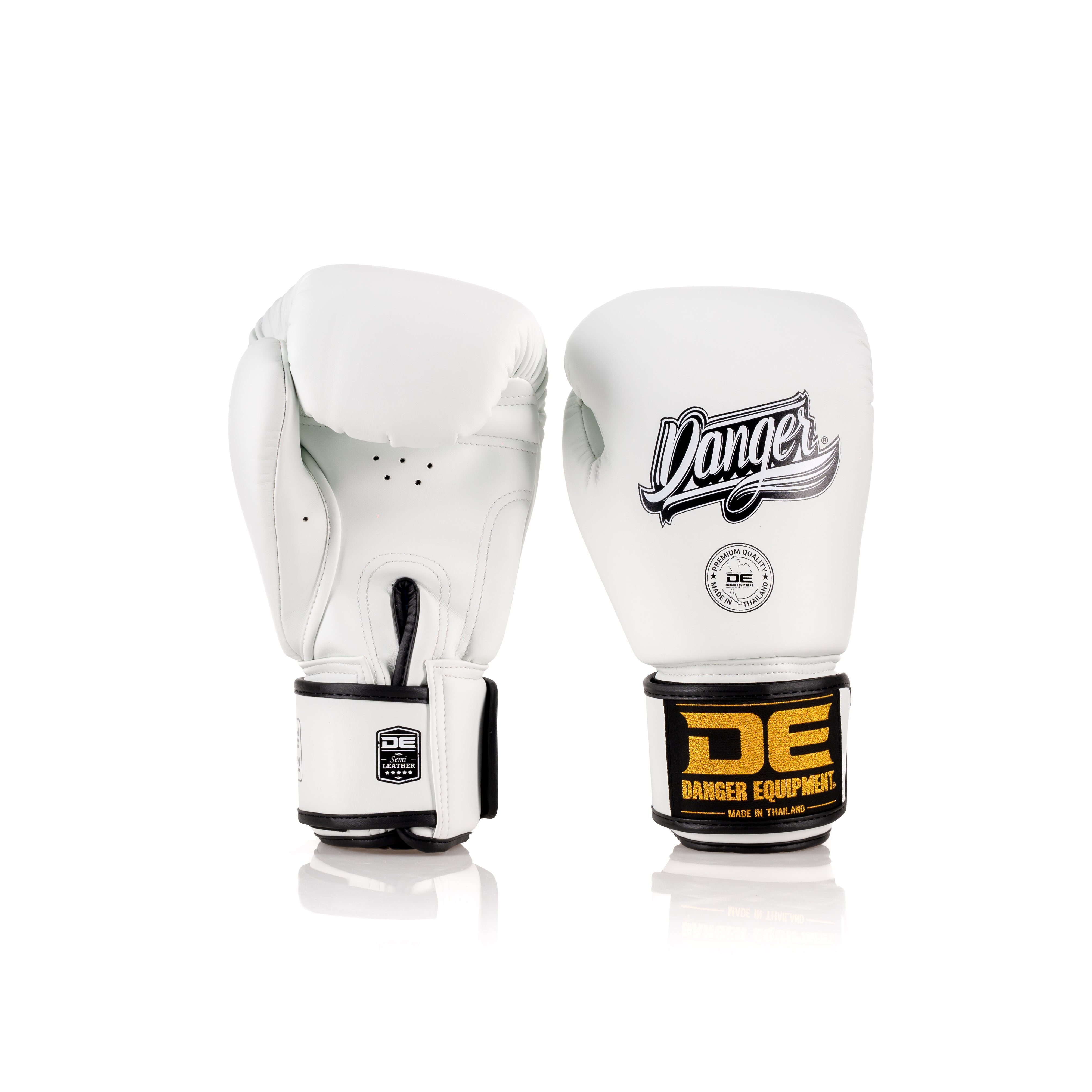 White Danger Equipment Classic Thai Boxing Gloves Front/Back