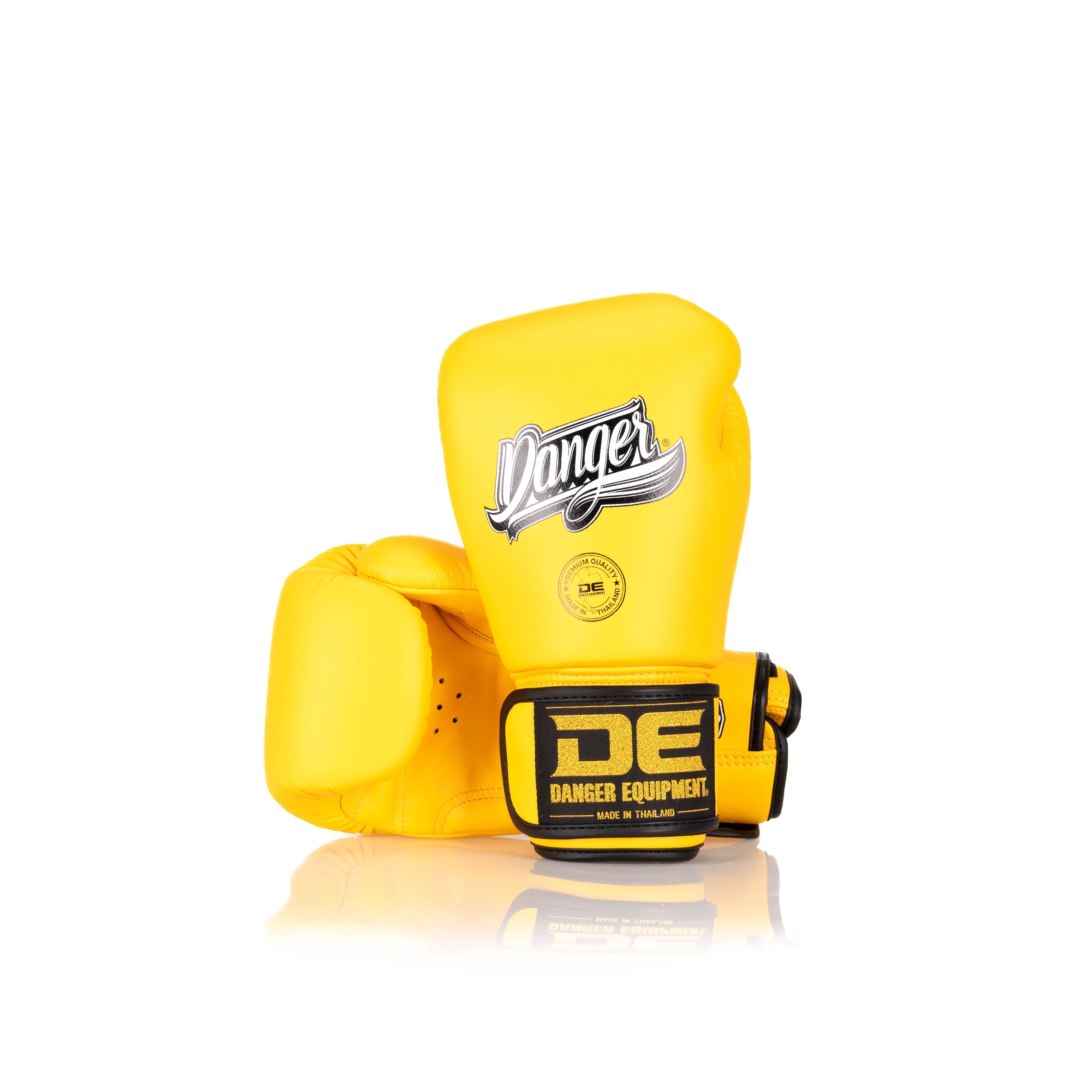 Yellow Danger Equipment Classic Thai Boxing Gloves Front/Back