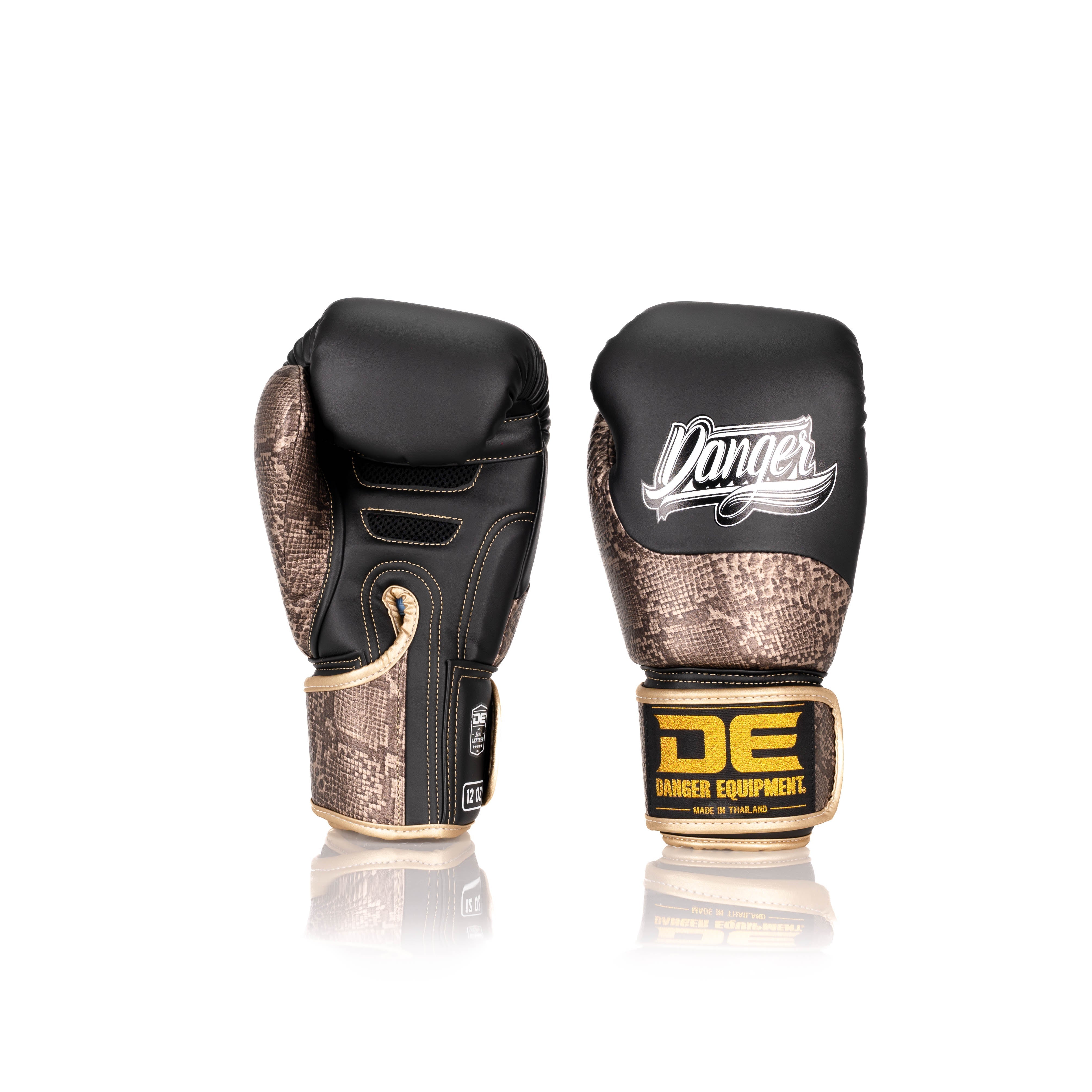 Black/Bronze Danger Equipment Evolution Deluxe Boxing Gloves Front/Back