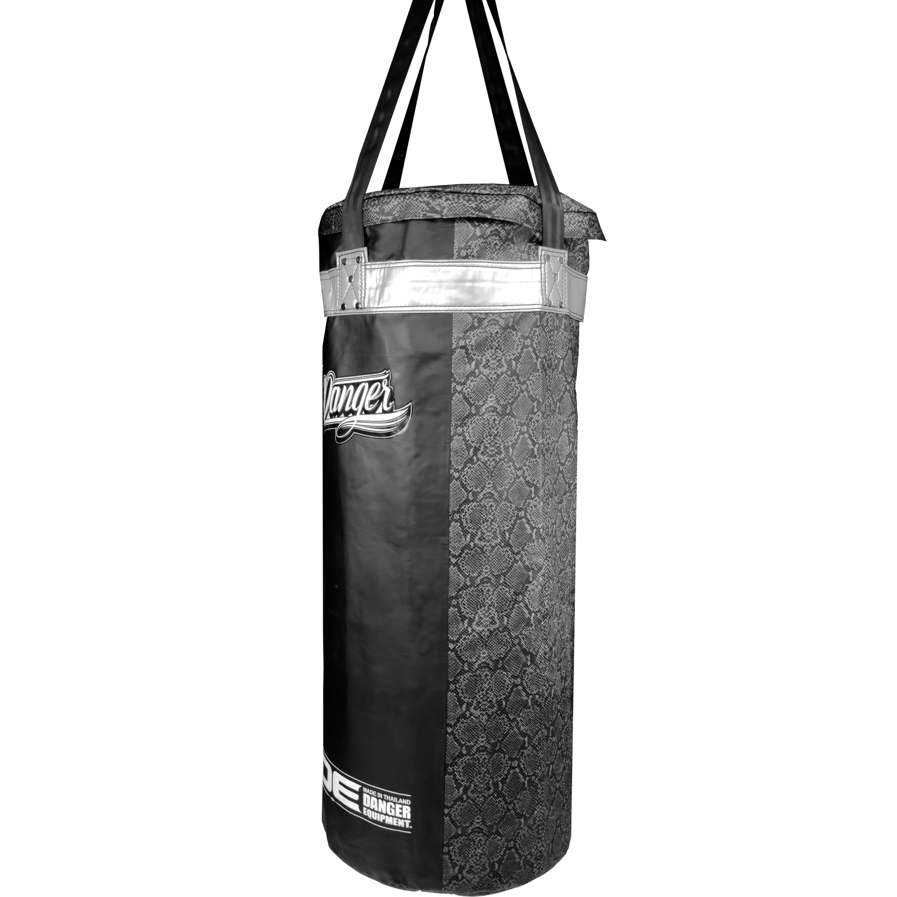 Black/Silver Danger Equipment Mexican Heavy Boxing Bag Unfilled Side