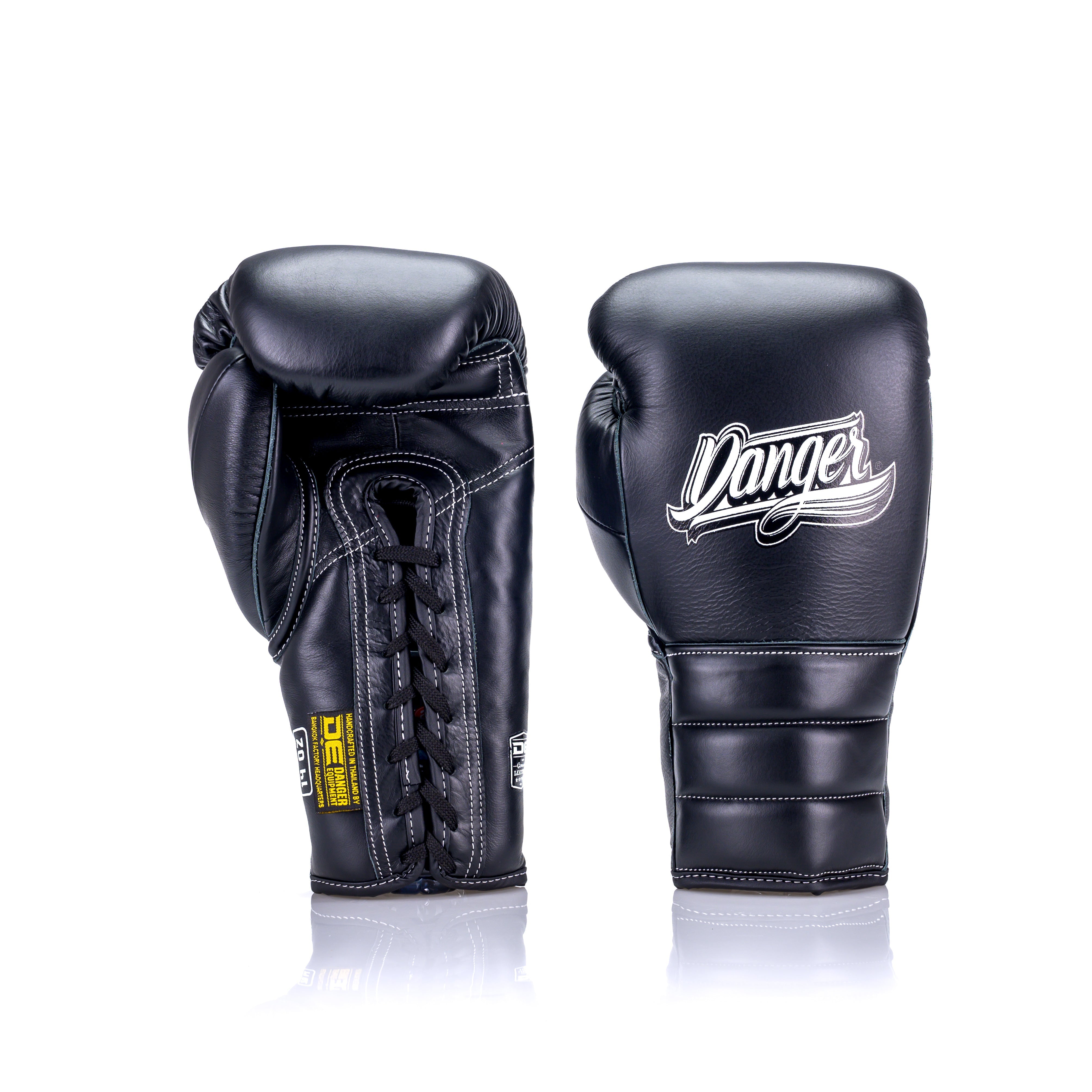 Black Danger Equipment Lace-Up Mexican Style Boxing Gloves Front/Back