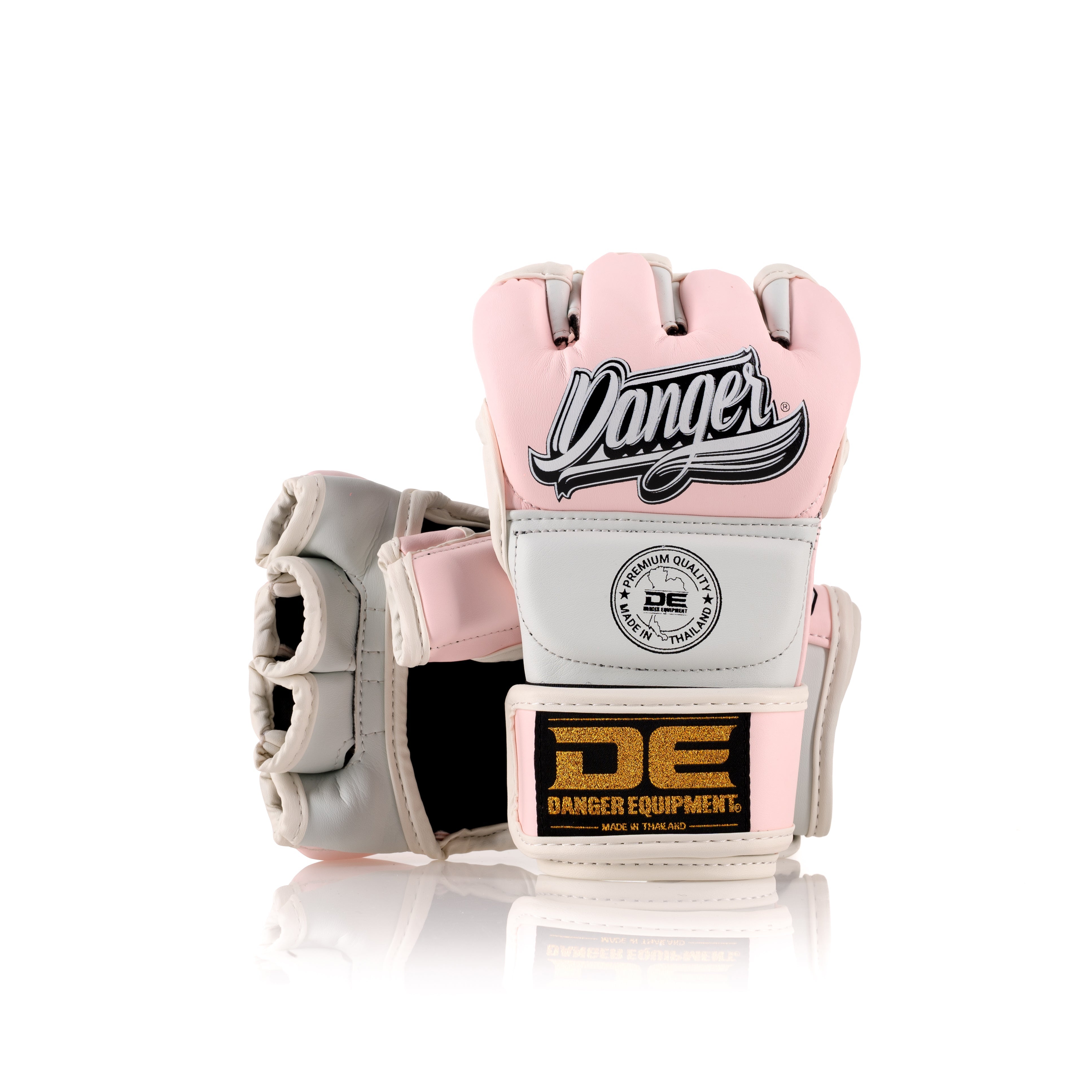 Pink/White Danger Equipment MMA Competition Boxing Gloves Front/Back