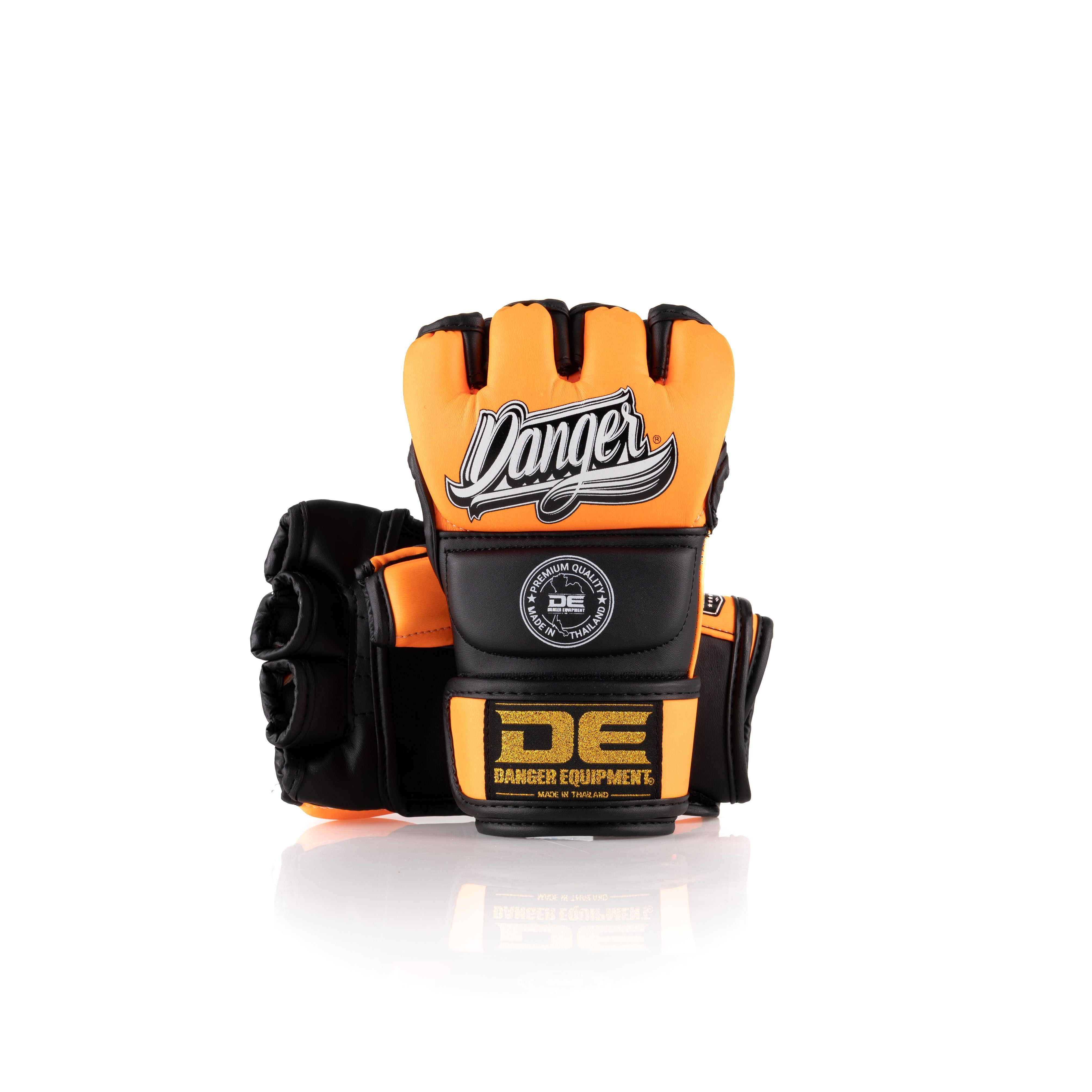 Orange/Black Danger Equipment MMA Competition Boxing Gloves Front/Back