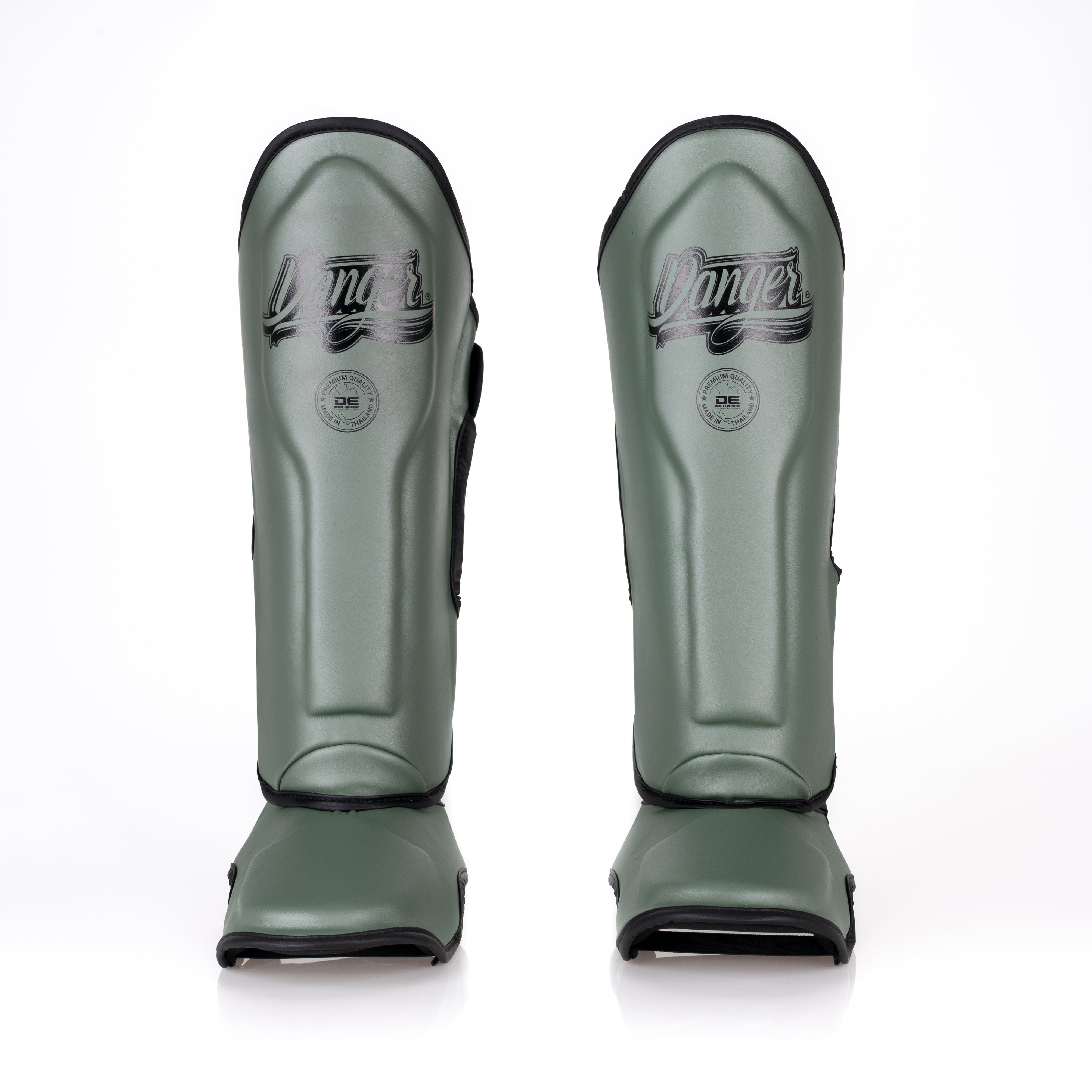 Army Green Danger Equipment Supermax Shin Guards Front