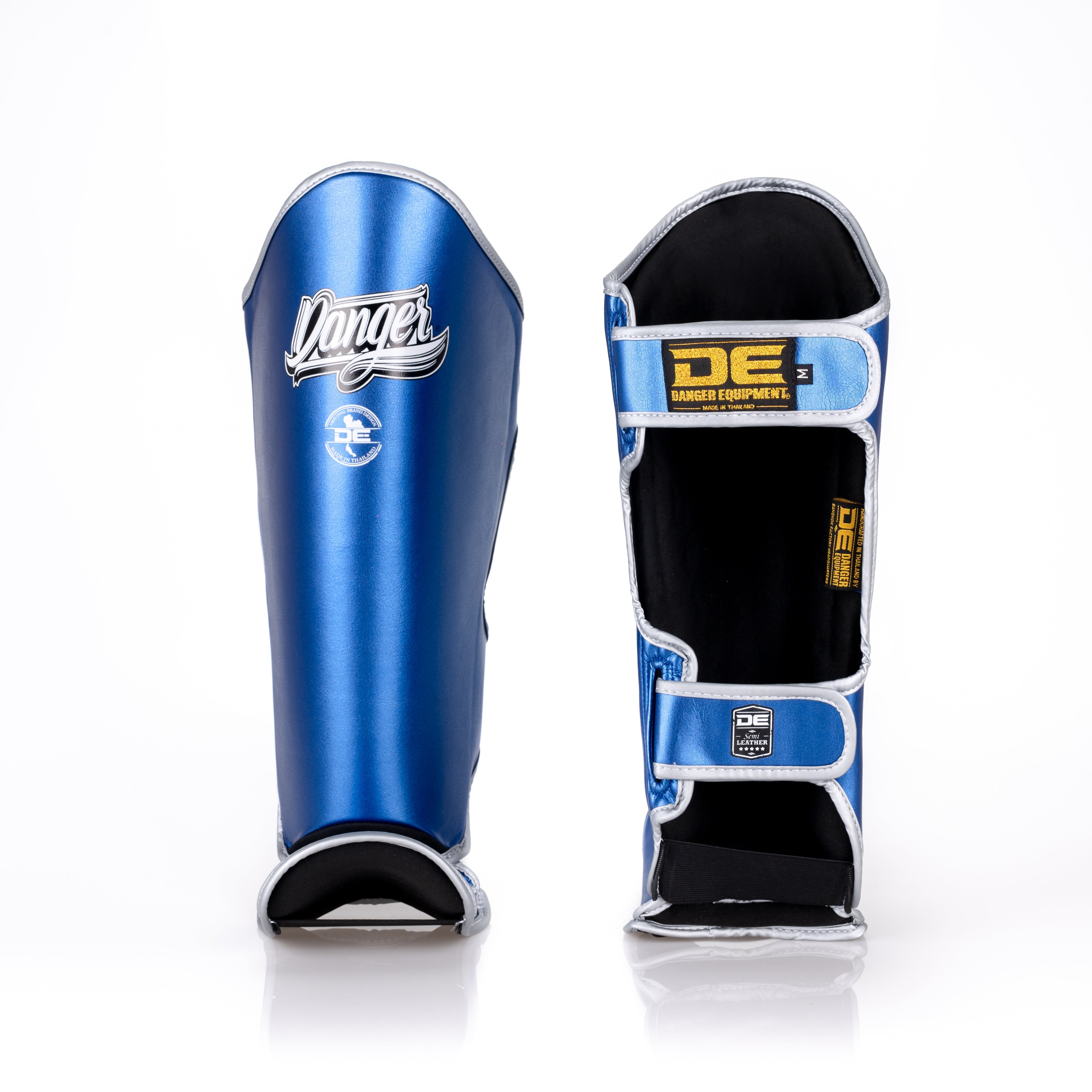 Blue Danger Equipment Thai Metallic Shin Guards Front/Back