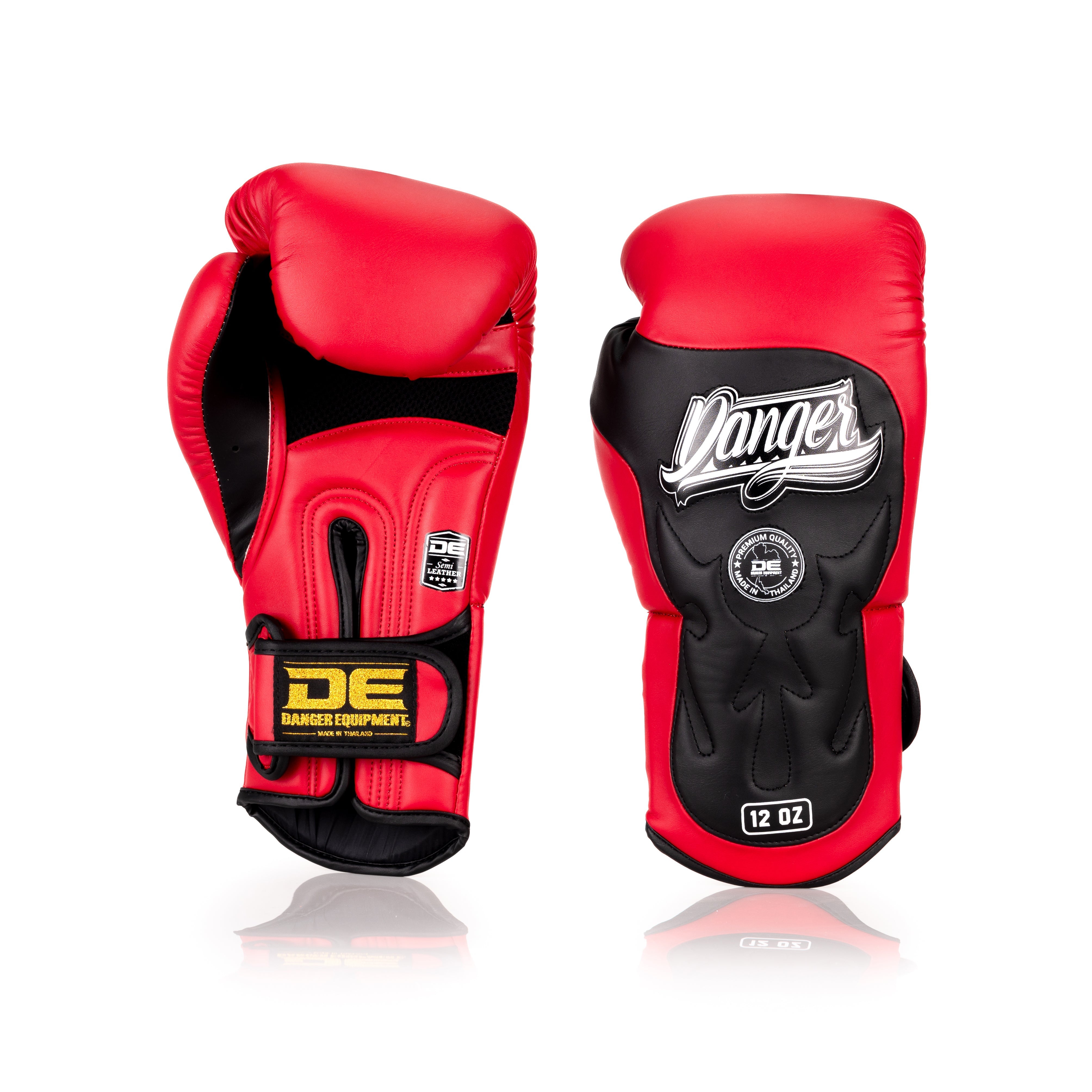Red/Black Danger Equipment Ultimate Fighter Boxing Gloves Front/Back