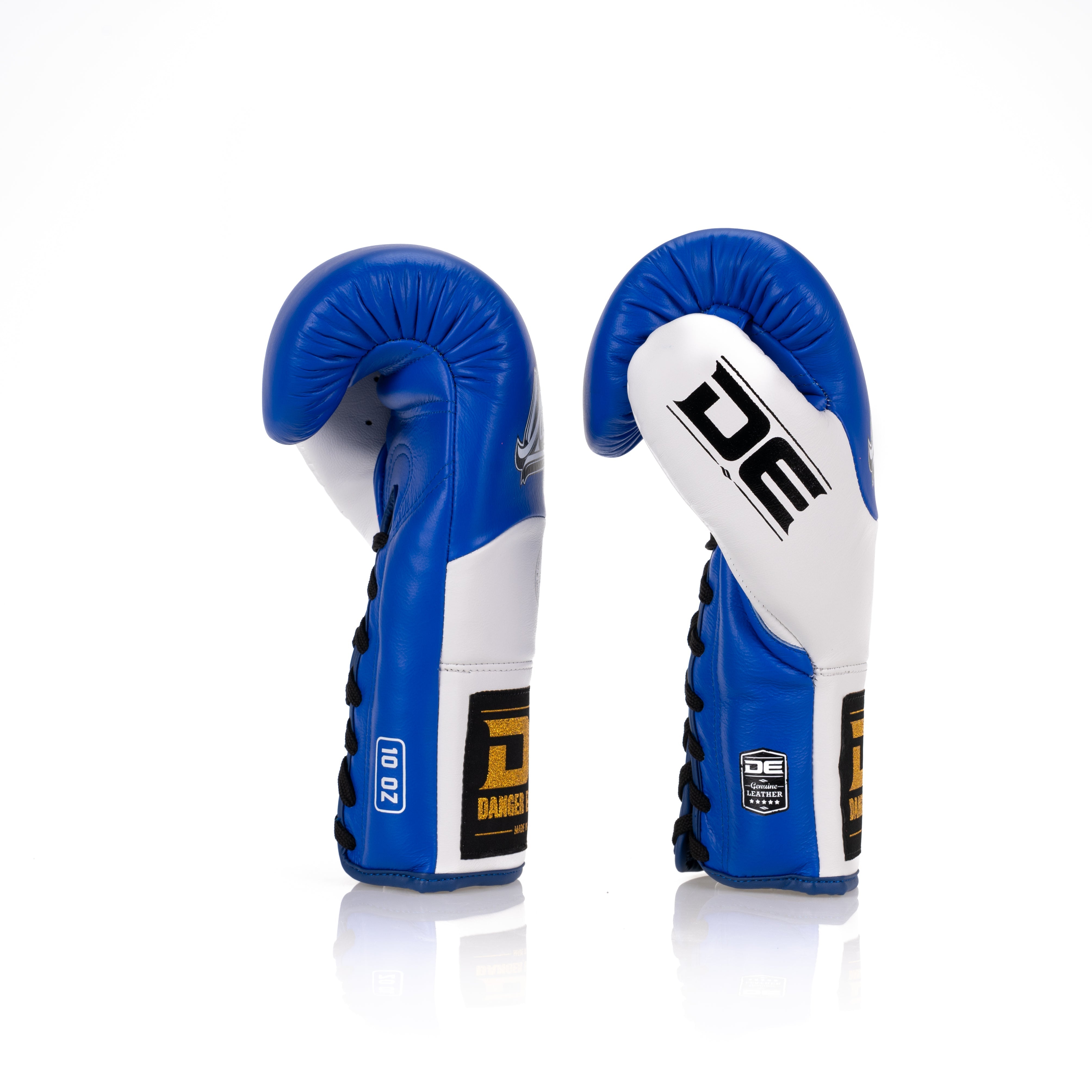Blue/White Danger Equipment Competition Lace-Up Boxing Gloves Side