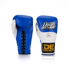Blue/White Danger Equipment Competition Lace-Up Boxing Gloves Front/Back