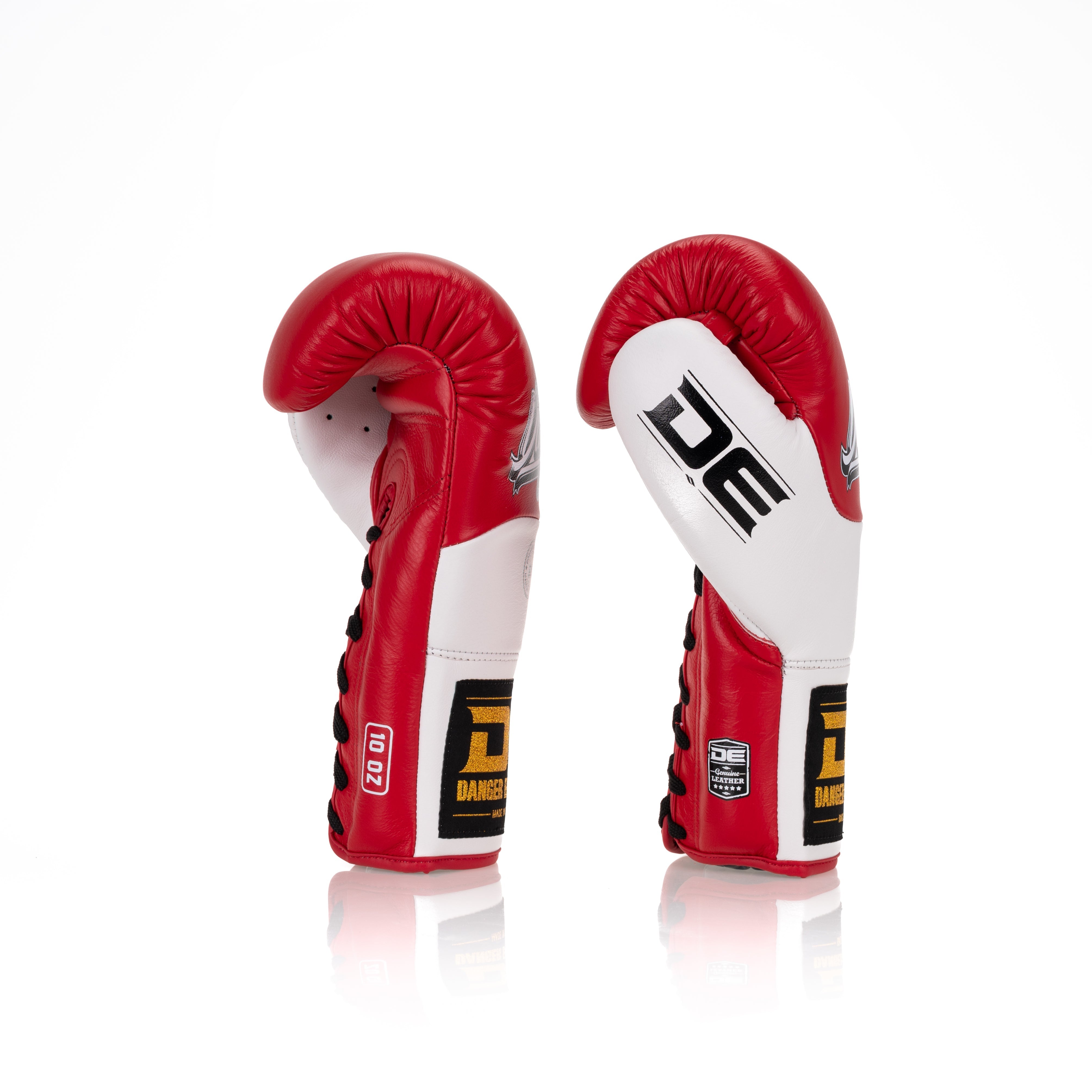 Red/White Danger Equipment Competition Lace-Up Boxing Gloves Side