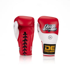 Red/White Danger Equipment Competition Lace-Up Boxing Gloves Front/Back